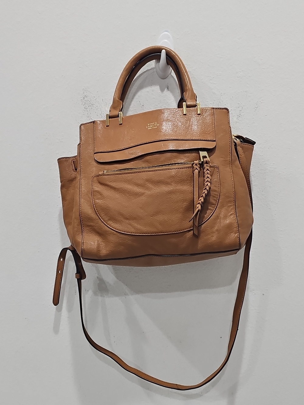 Vince Camuto  Pebbled Tan Brown Leather Tote Shoulder/ Crossbody